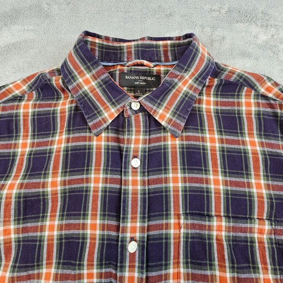Banana Republic Flannel Shirt Men's Large Multicolor Plaid Soft Wash Long Sleeve - Picture 3 of 10
